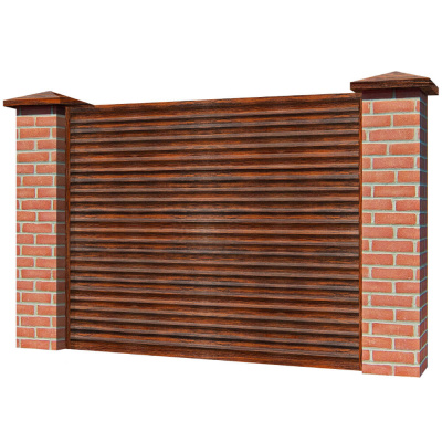 Забор жалюзи ЭКО-Z Темный Дуб 3D Принтек двусторонний на кирпичных столбах